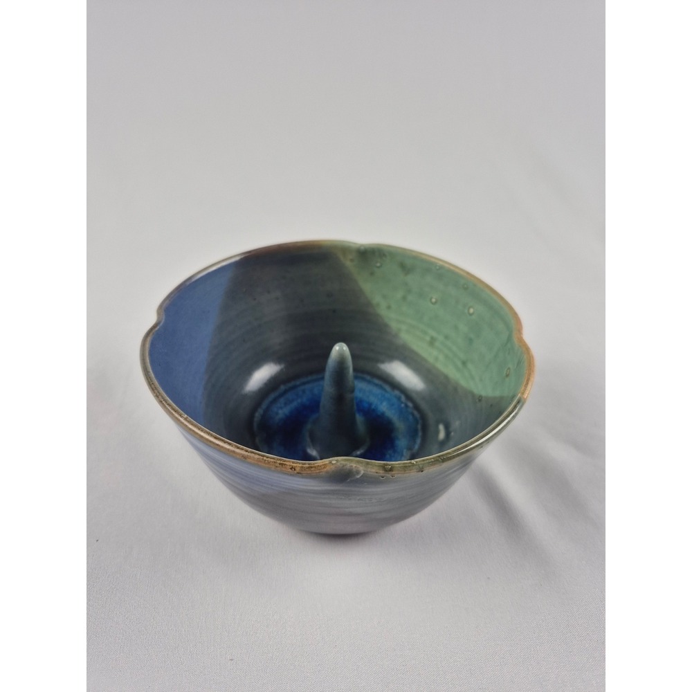 Signed Studio Pottery Apple Baker Hand Thrown Blue Green Stoneware Baking Dish